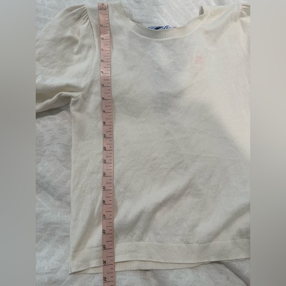 J Crew white Short-sleeve blue tie-back sweater cotton puff sleeve - Picture 8 of 8